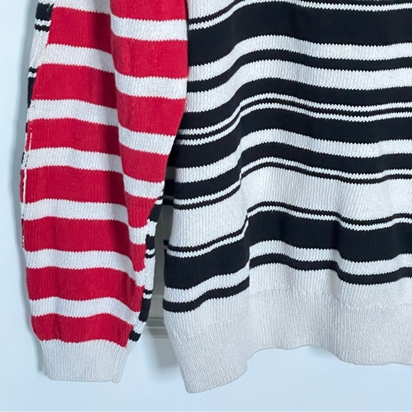 Zara Men's Black/Red/White Knit Striped Quarter Button Sweater - 35545 - Picture 4 of 13